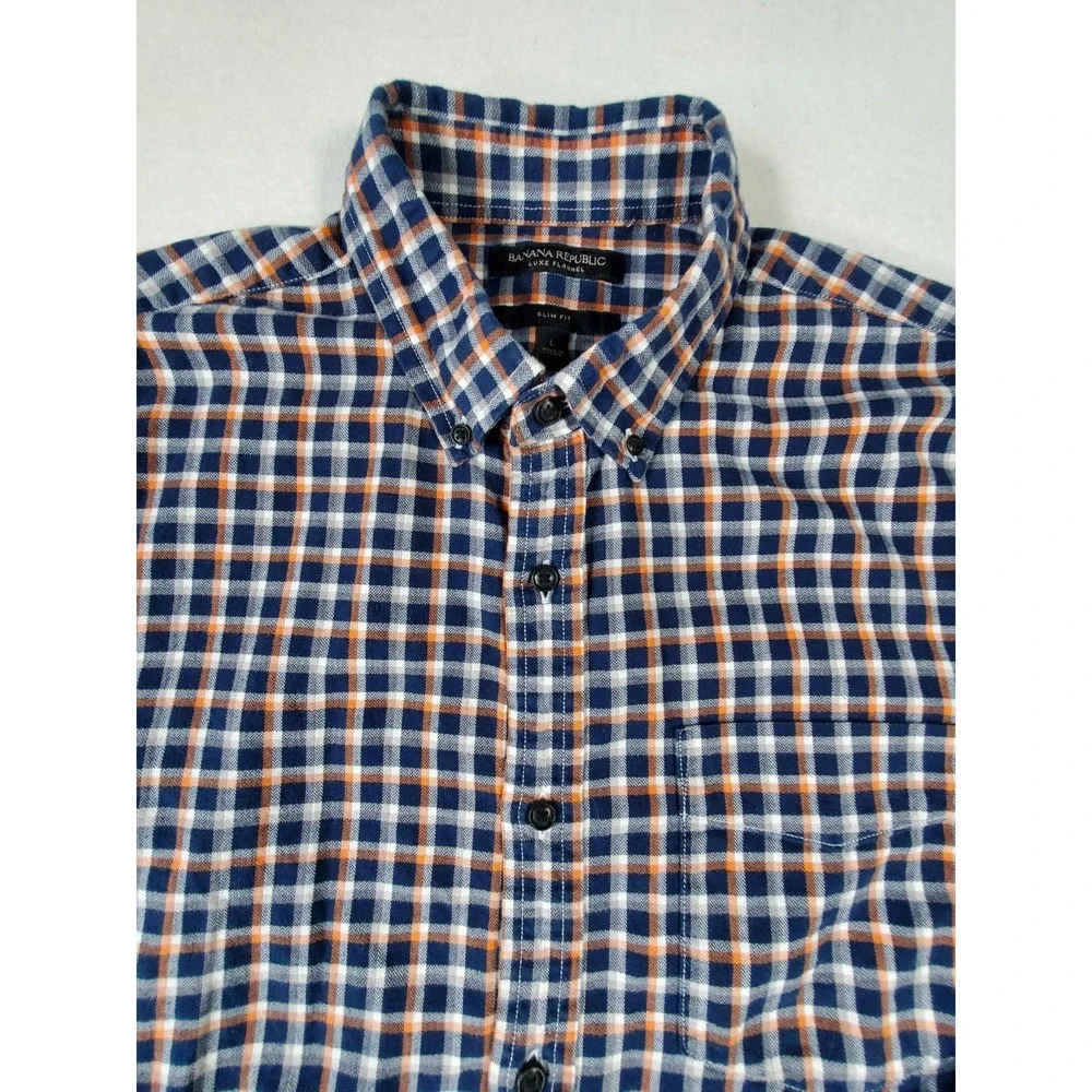 Banana Republic‎ Luxe Flannel Slim Fit Plaid Button Down Shirt Men's Large